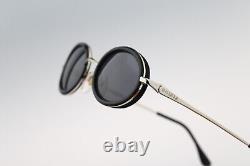 Egizia 35 011, Lunettes de soleil ovales petites à double bordure vintage des années 90 en argent et noir, NOS