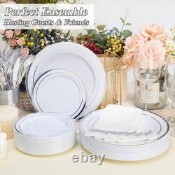 Ensemble de 200 assiettes en plastique argentées, 100 assiettes à dîner de 10,25 pouces et 100 assiettes de 7,5 pouces.