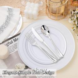 Ensemble de 200 assiettes en plastique argentées, 100 assiettes à dîner de 10,25 pouces et 100 assiettes de 7,5 pouces.