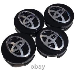 Ensemble de 4 pièces de bouchons de moyeu de roue Toyota 62 mm I Couvertures de jante avec logo noir