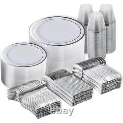Ensemble de 600 assiettes en plastique jetables robustes pour fêtes, élégantes avec bordure dorée, nouveau