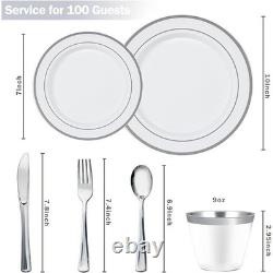 Ensemble de 600 assiettes en plastique jetables robustes pour fêtes, élégantes avec bordure dorée, nouveau Ensemble de 600 assiettes en plastique jetables robustes pour fêtes, élégantes avec bordure dorée, nouveau