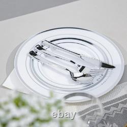 Ensemble de 600 assiettes en plastique jetables robustes pour fêtes, élégantes avec bordure dorée, nouveau