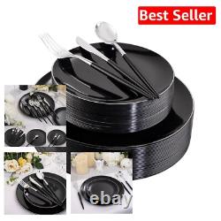 Ensemble de Assiettes Jetables Noires et Argentées Durables pour 30 Parfaites pour Toutes les Occasions