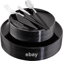 Ensemble de Assiettes Jetables Noires et Argentées Durables pour 30 Parfaites pour Toutes les Occasions