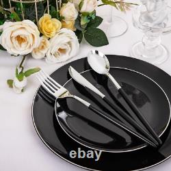 Ensemble de Assiettes Jetables Noires et Argentées Durables pour 30 Parfaites pour Toutes les Occasions