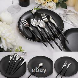 Ensemble de Assiettes Jetables Noires et Argentées Durables pour 30 Parfaites pour Toutes les Occasions