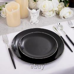 Ensemble de Assiettes Jetables Noires et Argentées Durables pour 30 Parfaites pour Toutes les Occasions