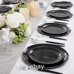 Ensemble de Assiettes Jetables Noires et Argentées Durables pour 30 Parfaites pour Toutes les Occasions