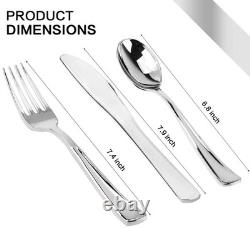 Ensemble de vaisselle de 350 pièces, 100 assiettes en plastique avec bord argenté, 50 tasses, 50 pré-roulées