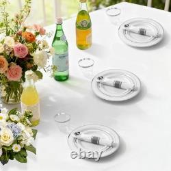 Ensemble de vaisselle de 350 pièces, 100 assiettes en plastique avec bord argenté, 50 tasses, 50 pré-roulées