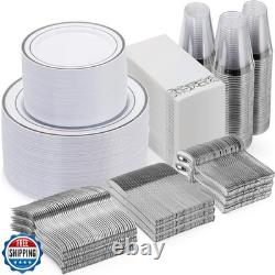 Ensemble de vaisselle en argent Goodluck de 700 pièces pour 100 invités, en plastique jetable