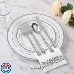 Ensemble de vaisselle en argent Goodluck de 700 pièces pour 100 invités, en plastique jetable