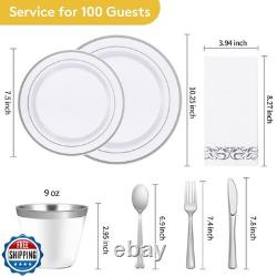 Ensemble de vaisselle en argent Goodluck de 700 pièces pour 100 invités, en plastique jetable