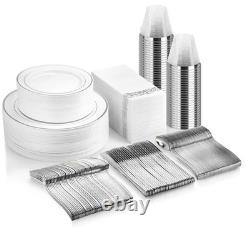 Ensemble de vaisselle en argent MCIRCO de 350 pièces, 100 assiettes en plastique avec bord argenté, 50 S