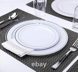 Ensemble de vaisselle en argent MCIRCO de 350 pièces, 100 assiettes en plastique avec bord argenté, 50 S