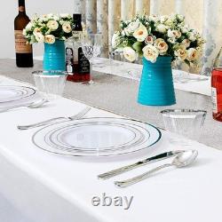 Ensemble de vaisselle en argent MCIRCO de 350 pièces, 100 assiettes en plastique avec bord argenté, 50 S
