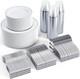 Ensemble De Vaisselle En Argent De 600 Pièces Pour 100 Invités, Assiettes En Plastique à Bord, Jetables, Neuves