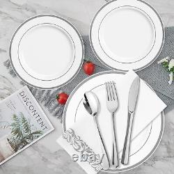 Ensemble de vaisselle en argent de 700 pièces - 200 Assiettes en plastique blanc et argent - Ensemble de 300