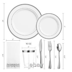 Ensemble de vaisselle en argent de 700 pièces - 200 assiettes blanches en plastique - Ensemble de 300 plastiques
