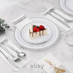 Ensemble de vaisselle en argent de 700 pièces pour 100 invités, ensemble de vaisselle en plastique pour les fêtes