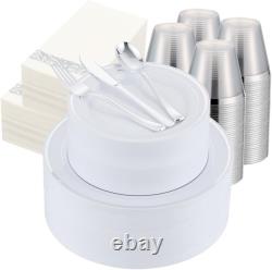 Ensemble de vaisselle en or rose de 175 pièces pour 25 invités, plastique à bord en or rose