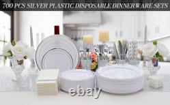 Ensemble de vaisselle en or rose de 175 pièces pour 25 invités, plastique à bord en or rose