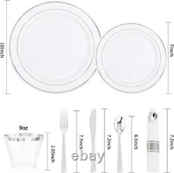 Ensemble de vaisselle en plastique argenté de 350 pièces pour 50 invités, assiettes jetables élégantes