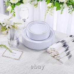 Ensemble de vaisselle en plastique argenté de 350 pièces pour 50 invités, assiettes jetables élégantes