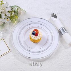 Ensemble de vaisselle en plastique argenté de 350 pièces pour 50 invités, assiettes jetables élégantes