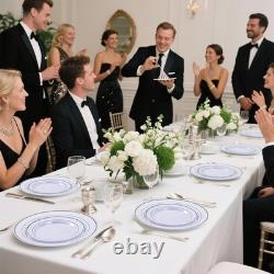 Ensemble de vaisselle en plastique argenté de 350 pièces pour 50 invités, assiettes jetables élégantes