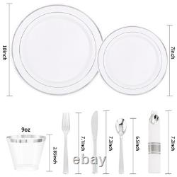 Ensemble de vaisselle en plastique argenté de 350 pièces pour 50 invités, assiettes jetables élégantes