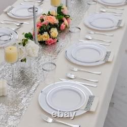 Ensemble de vaisselle en plastique argenté de 350 pièces pour 50 invités, assiettes, tasses, ustensiles, serviettes
