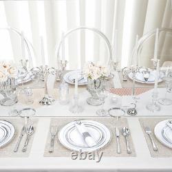 Ensemble de vaisselle en plastique blanche et argentée de 350 pièces pour 50 invités, 100 jetables