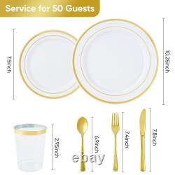 Ensemble de vaisselle en plastique or/argent 350PC pour rassemblements de plus de 50 personnes