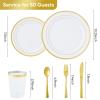Ensemble De Vaisselle En Plastique Or/argent 350pc Pour Rassemblements De Plus De 50 Personnes