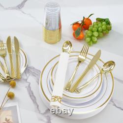 Ensemble de vaisselle en plastique or/argent 350PC pour rassemblements de plus de 50 personnes