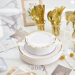 Ensemble de vaisselle en plastique or/argent 350PC pour rassemblements de plus de 50 personnes