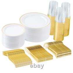 Ensemble de vaisselle en plastique or/argent 350PC pour rassemblements de plus de 50 personnes