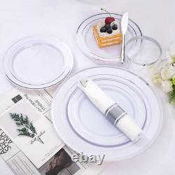 Ensemble de vaisselle intemporel de 350 pièces avec bord argenté, élégance sans effort pour 50 invités