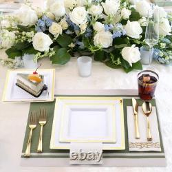 Ensemble de vaisselle jetable de 350 pièces pour 50 invités - Assiette en plastique carrée robuste