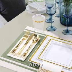 Ensemble de vaisselle jetable de 350 pièces pour 50 invités - Assiette en plastique carrée robuste