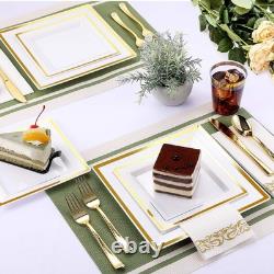 Ensemble de vaisselle jetable de 350 pièces pour 50 invités - Assiette en plastique carrée robuste