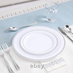 Ensemble de vaisselle jetable de luxe avec bord en argent pour mariages et événements 50 invités