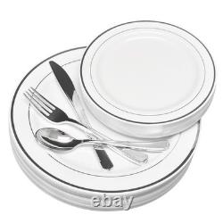 Ensemble de vaisselle jetable élégant Performore de 125 pièces avec bord argenté incluant