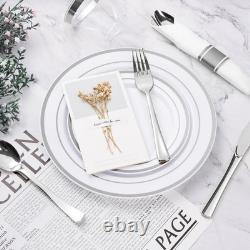 Ensemble de vaisselle jetable en plastique argenté de 350 pièces, assiettes de fête pour 50 invités