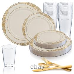 Ensemble de vaisselle jetable en plastique élégante pour mariage - Paquet de plats Harmony