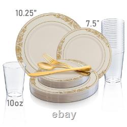 Ensemble de vaisselle jetable en plastique élégante pour mariage - Paquet de plats Harmony