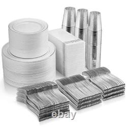 Ensemble de vaisselle jetable robuste de 700 pièces pour événements, fêtes, mariages - Neuf