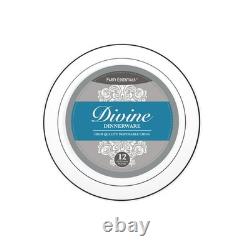 Essentiels de fête Divine Assiettes en plastique blanches à bord argenté 10,25 po (carton de 144)